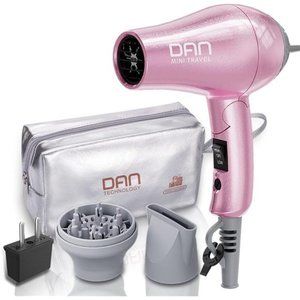 Dual Voltage Hair Dryer, Mini Blow Dryer w/ Concentrator & Diffuser, Pink